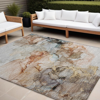 10' X 14' Beige Abstract Washable Non Skid Indoor Outdoor Area Rug