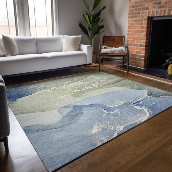 9' X 12' Blue and Green Abstract Washable Indoor Outdoor Area Rug