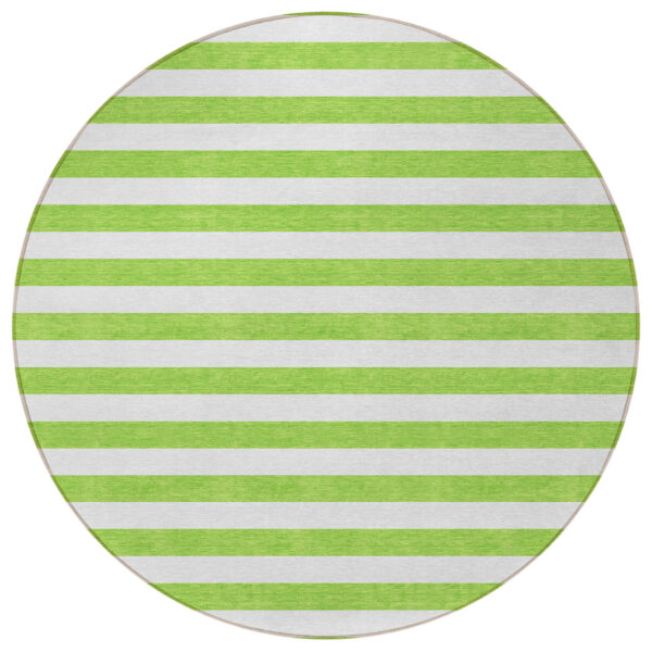 8' Round Green and White Round Striped Washable Non Skid Indoor Outdoor Area Rug