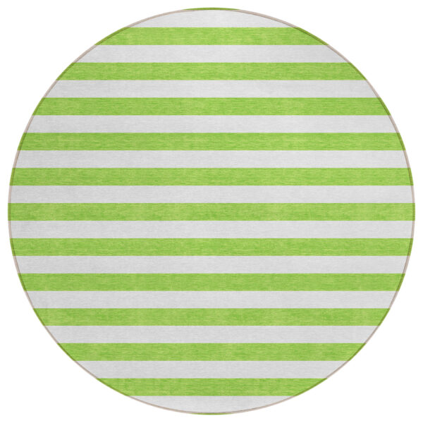 8' Round Green and White Round Striped Washable Non Skid Indoor Outdoor Area Rug
