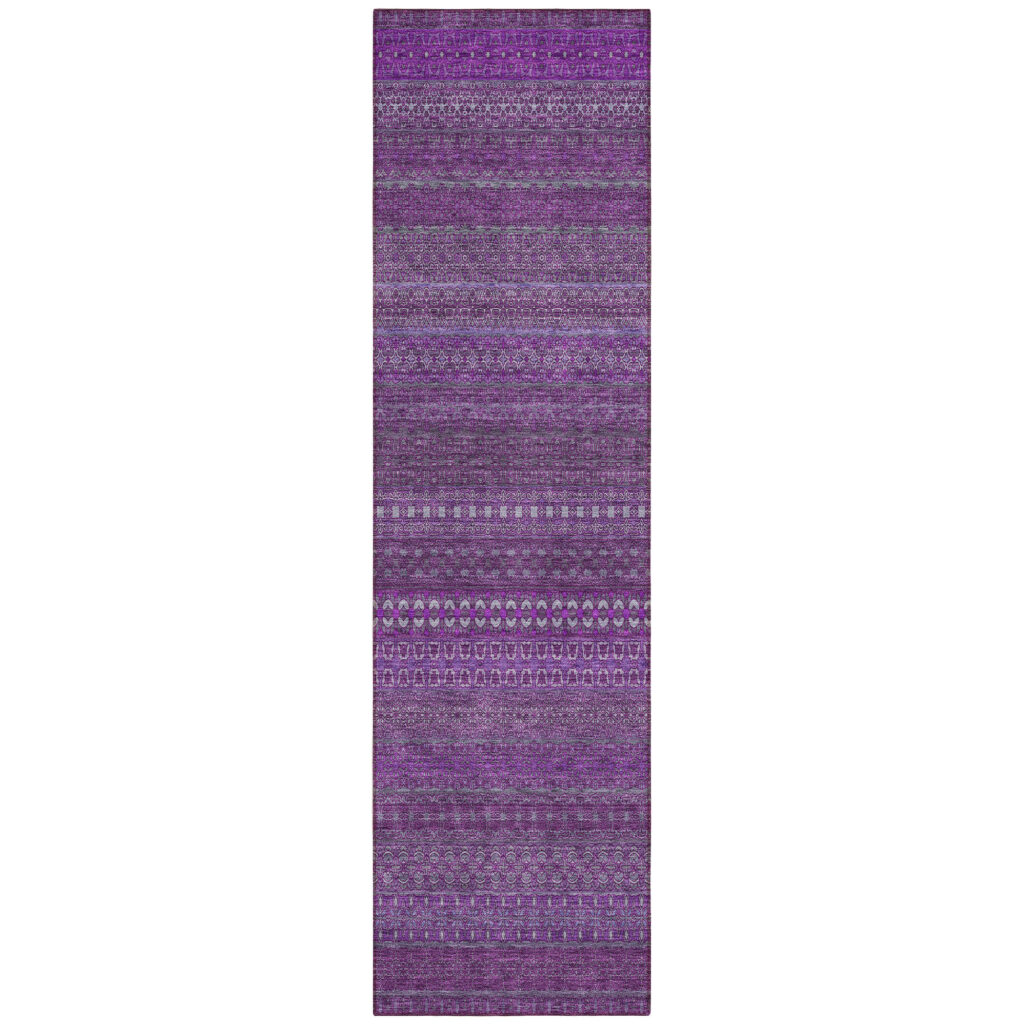 2' X 8' Eggplant Striped Washable Indoor Outdoor Runner Rug