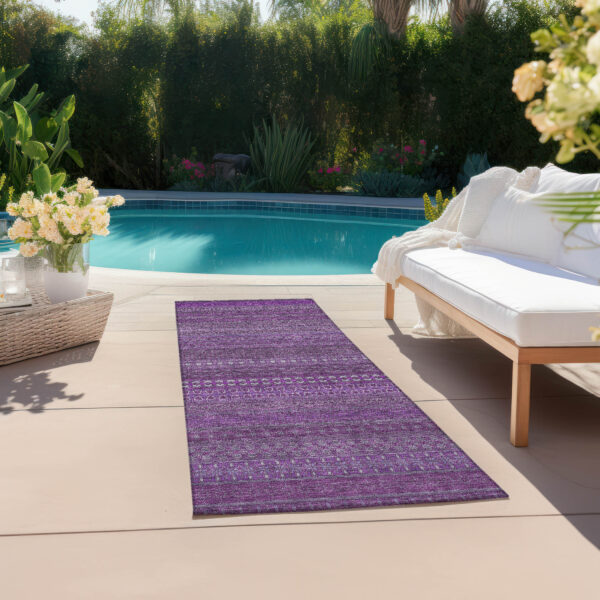 2' X 8' Eggplant Striped Washable Indoor Outdoor Runner Rug