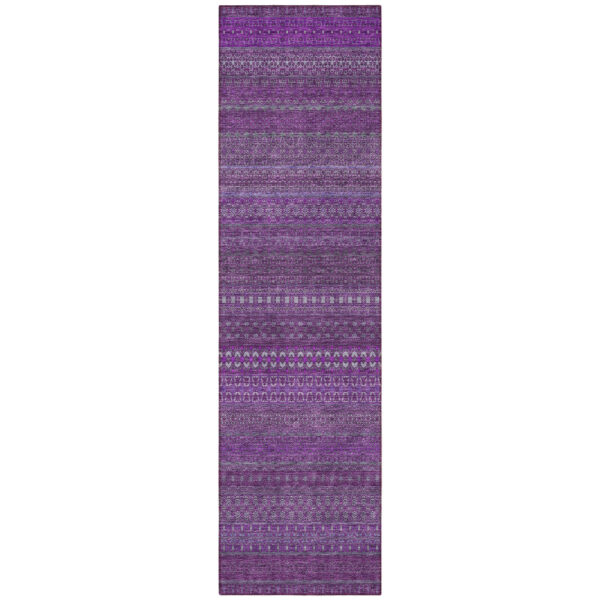 2' X 8' Eggplant Striped Washable Indoor Outdoor Runner Rug