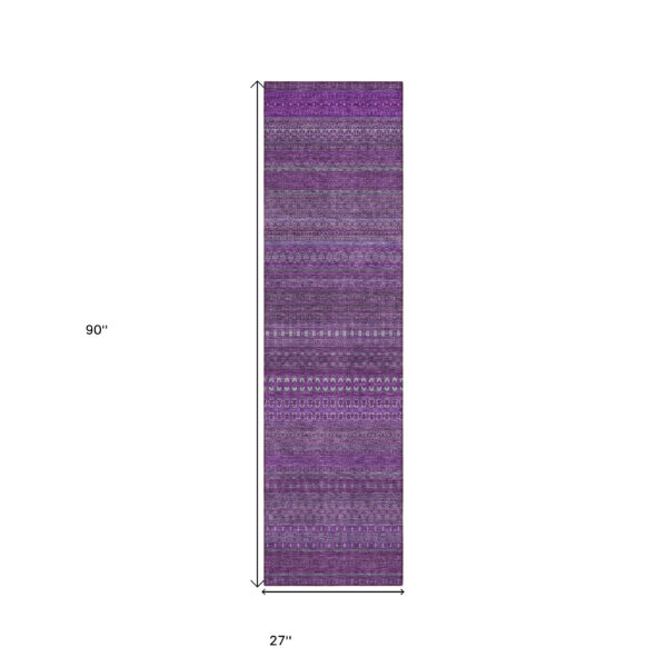 2' X 8' Eggplant Striped Washable Indoor Outdoor Runner Rug