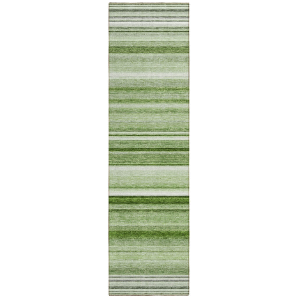 2' X 8' Artichoke Green Striped Washable Indoor Outdoor Runner Rug