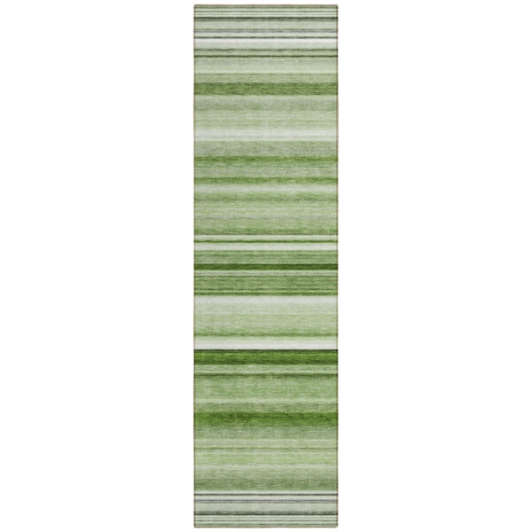 2' X 8' Artichoke Green Striped Washable Indoor Outdoor Runner Rug