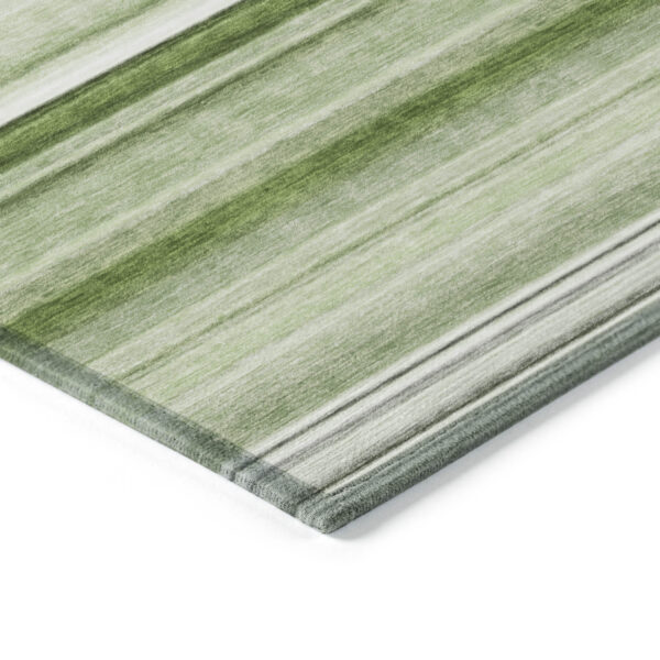 2' X 8' Artichoke Green Striped Washable Indoor Outdoor Runner Rug