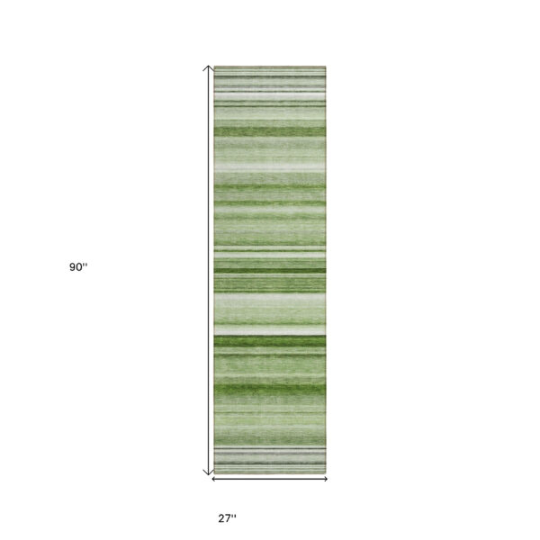 2' X 8' Artichoke Green Striped Washable Indoor Outdoor Runner Rug