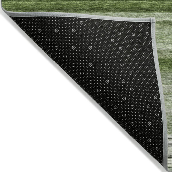 2' X 8' Artichoke Green Striped Washable Indoor Outdoor Runner Rug