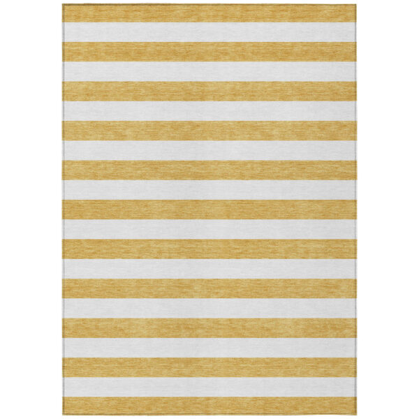 8' X 10' Gold Striped Washable Non Skid Indoor Outdoor Area Rug