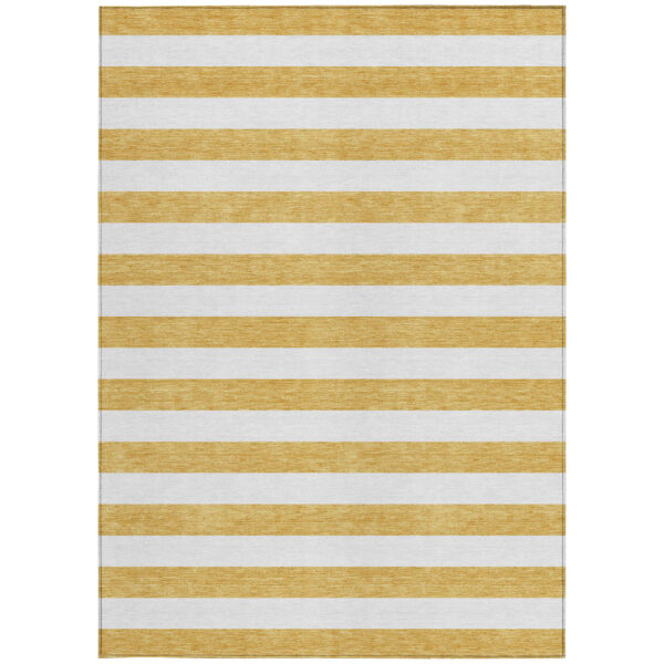 8' X 10' Gold Striped Washable Non Skid Indoor Outdoor Area Rug