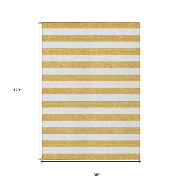 8' X 10' Gold Striped Washable Non Skid Indoor Outdoor Area Rug