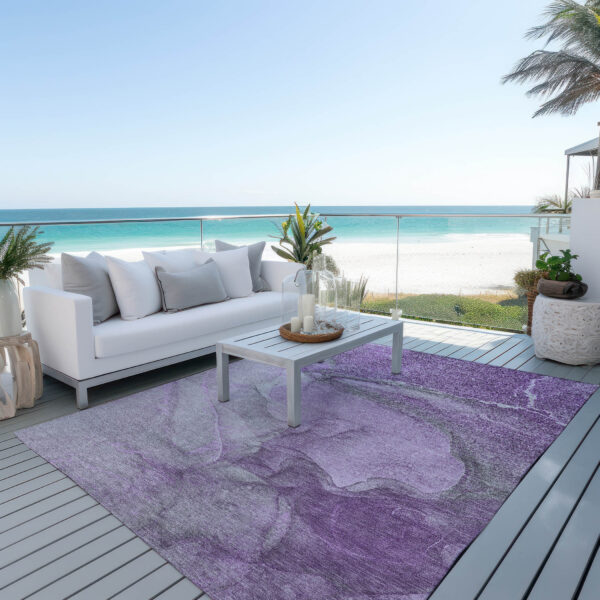8' X 10' Lilac Abstract Washable Non Skid Indoor Outdoor Area Rug