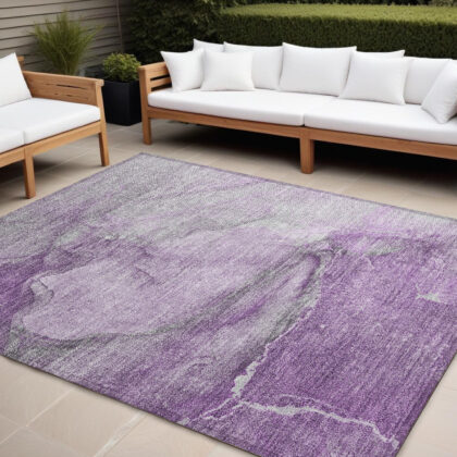 8' X 10' Lilac Abstract Washable Non Skid Indoor Outdoor Area Rug