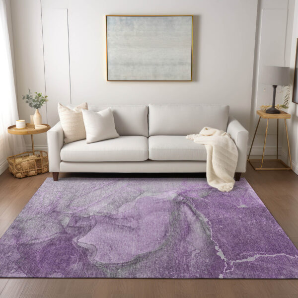 8' X 10' Lilac Abstract Washable Non Skid Indoor Outdoor Area Rug