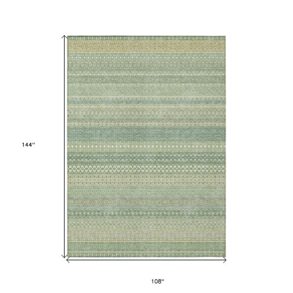 9' X 12' Artichoke Green Striped Washable Non Skid Indoor Outdoor Area Rug