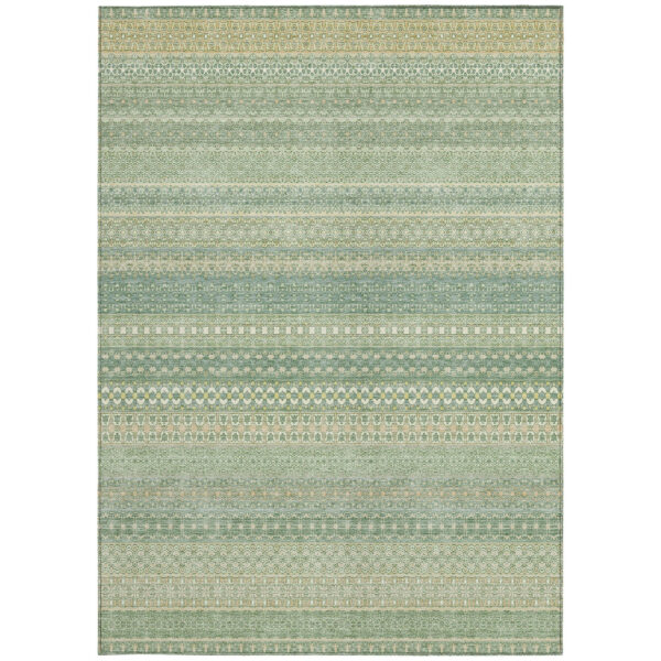 9' X 12' Artichoke Green Striped Washable Non Skid Indoor Outdoor Area Rug