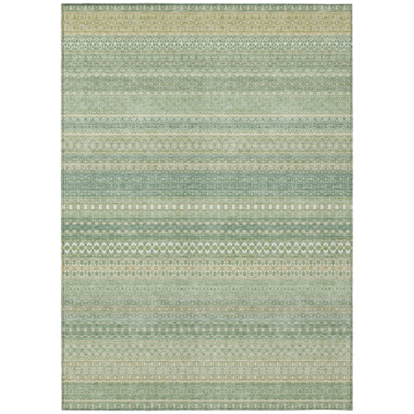 9' X 12' Artichoke Green Striped Washable Non Skid Indoor Outdoor Area Rug