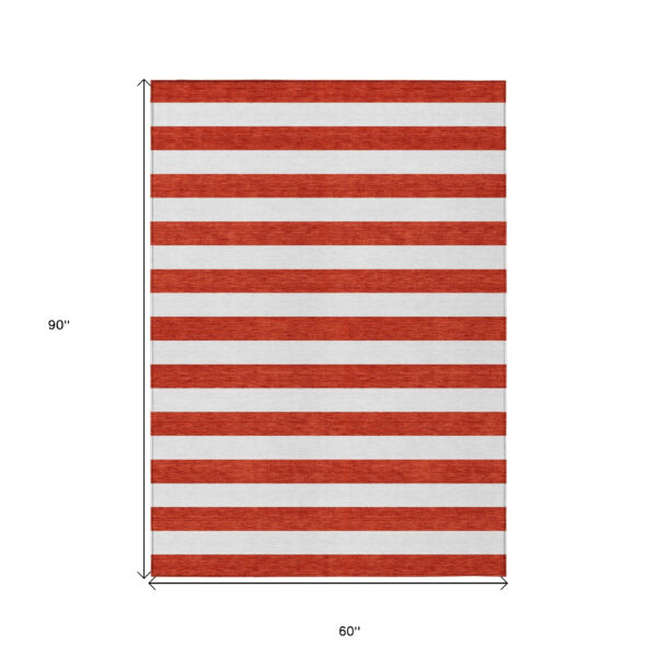 5' X 8' Red and White Striped Washable Non Skid Indoor Outdoor Area Rug