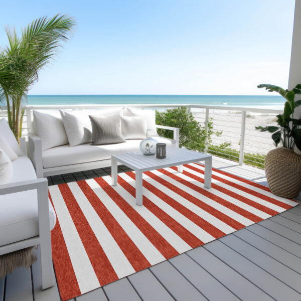 5' X 8' Red and White Striped Washable Non Skid Indoor Outdoor Area Rug