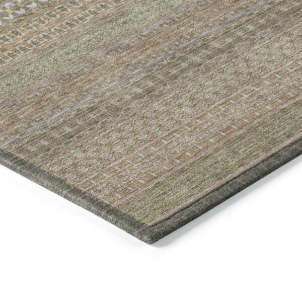 2' X 8' Khaki Striped Washable Indoor Outdoor Runner Rug