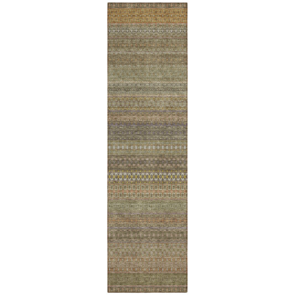 2' X 8' Khaki Striped Washable Indoor Outdoor Runner Rug