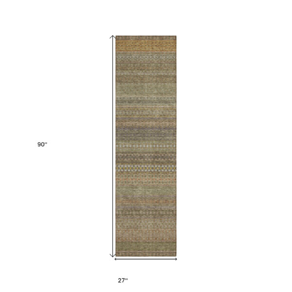 2' X 8' Khaki Striped Washable Indoor Outdoor Runner Rug