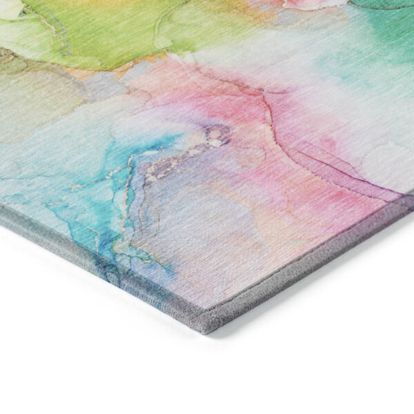 10' X 14' Blue Pink and Green Abstract Washable Indoor Outdoor Area Rug