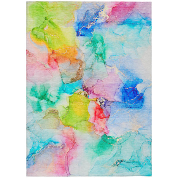 10' X 14' Blue Pink and Green Abstract Washable Indoor Outdoor Area Rug