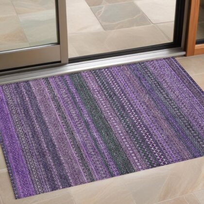 3' X 5' Purple Striped Washable Non Skid Indoor Outdoor Area Rug
