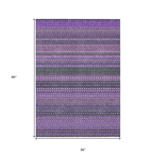 3' X 5' Purple Striped Washable Non Skid Indoor Outdoor Area Rug