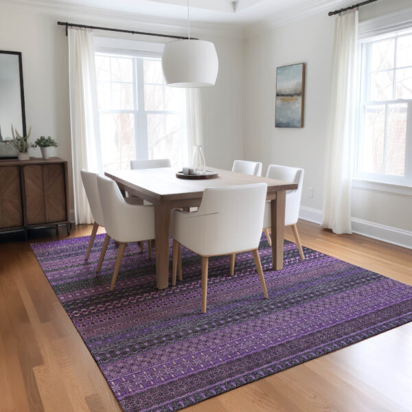 3' X 5' Purple Striped Washable Non Skid Indoor Outdoor Area Rug