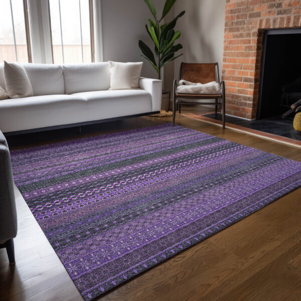 3' X 5' Purple Striped Washable Non Skid Indoor Outdoor Area Rug