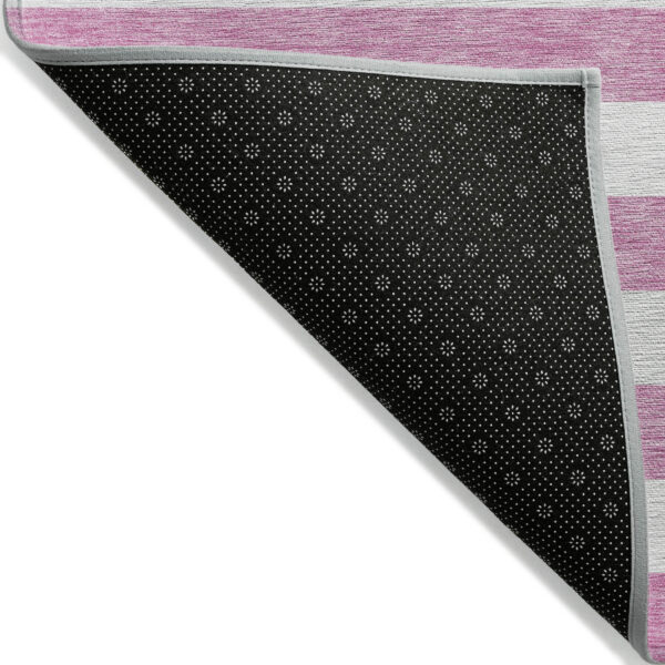 5' X 8' Pink and White Striped Washable Non Skid Indoor Outdoor Area Rug
