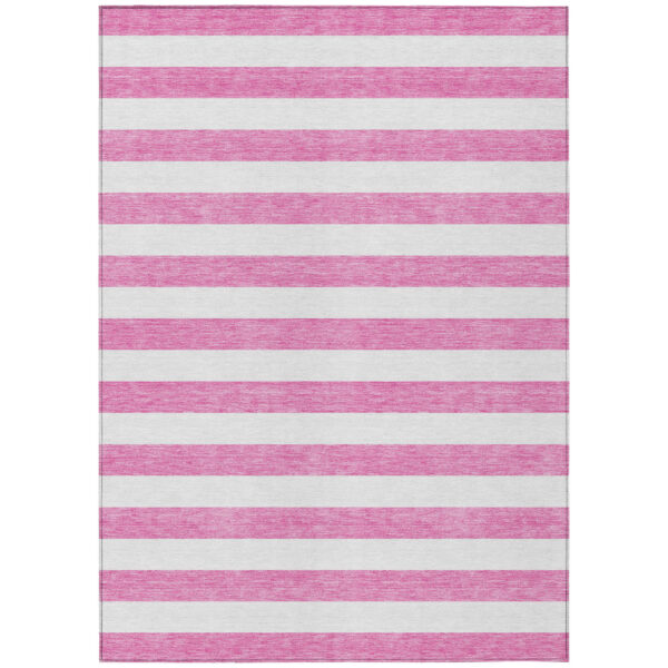 5' X 8' Pink and White Striped Washable Non Skid Indoor Outdoor Area Rug