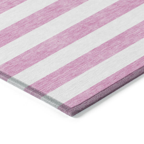 5' X 8' Pink and White Striped Washable Non Skid Indoor Outdoor Area Rug