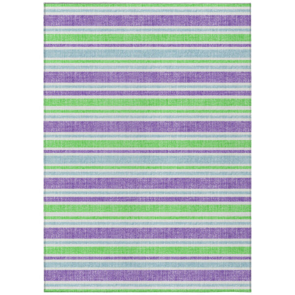 3' X 5' Green Purple and Blue Striped Washable Non Skid Indoor Outdoor Area Rug