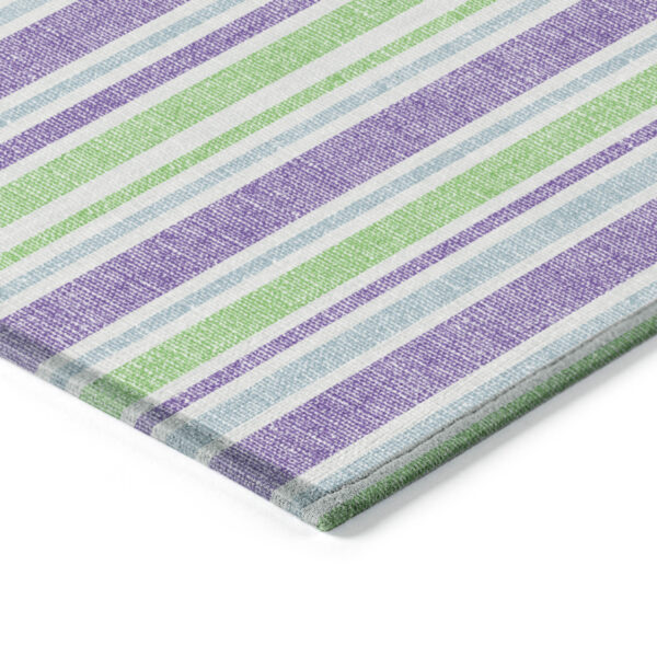 3' X 5' Green Purple and Blue Striped Washable Non Skid Indoor Outdoor Area Rug