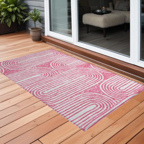 2' X 3' Blush Abstract Washable Non Skid Indoor Outdoor Area Rug