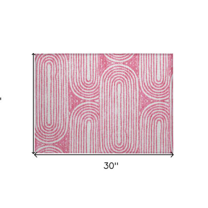 2' X 3' Blush Abstract Washable Non Skid Indoor Outdoor Area Rug