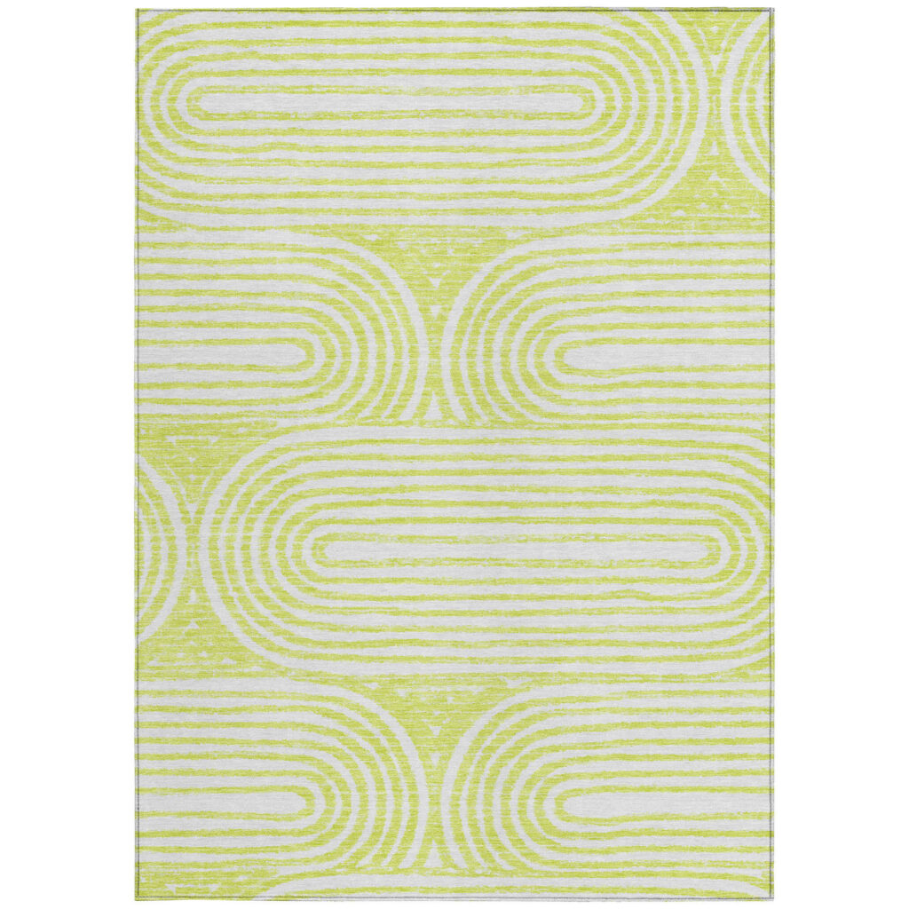 3' X 5' Green and White Abstract Washable Non Skid Indoor Outdoor Area Rug