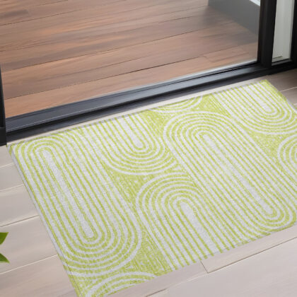 3' X 5' Green and White Abstract Washable Non Skid Indoor Outdoor Area Rug