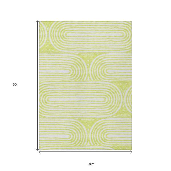3' X 5' Green and White Abstract Washable Non Skid Indoor Outdoor Area Rug