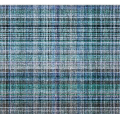 2' X 3' Blue Teal and Gray Plaid Washable Non Skid Indoor Outdoor Area Rug