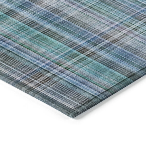 2' X 3' Blue Teal and Gray Plaid Washable Non Skid Indoor Outdoor Area Rug
