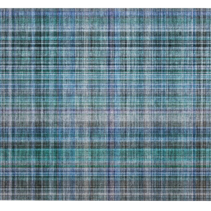 2' X 3' Blue Teal and Gray Plaid Washable Non Skid Indoor Outdoor Area Rug