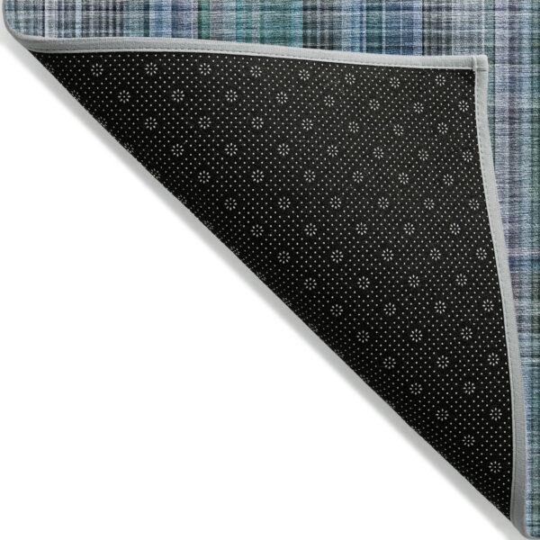 2' X 3' Blue Teal and Gray Plaid Washable Non Skid Indoor Outdoor Area Rug