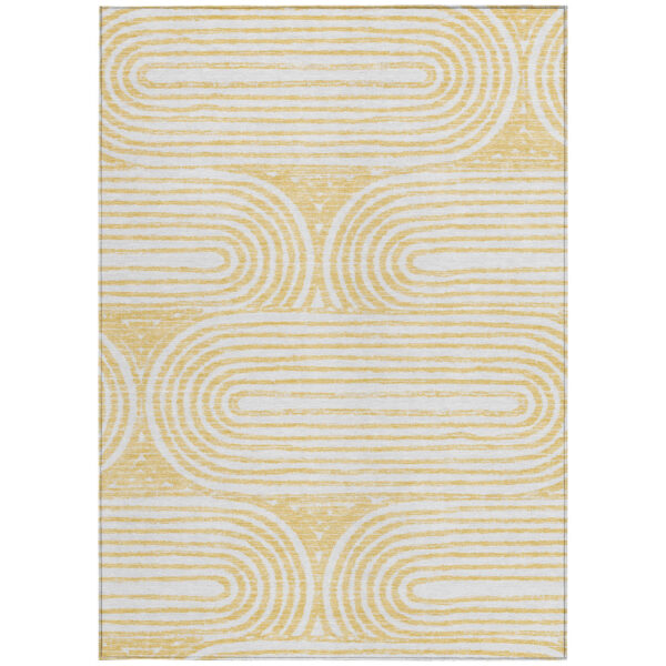 3' X 5' Gold and White Abstract Washable Non Skid Indoor Outdoor Area Rug