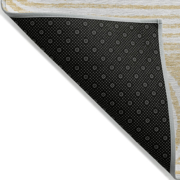 3' X 5' Gold and White Abstract Washable Non Skid Indoor Outdoor Area Rug