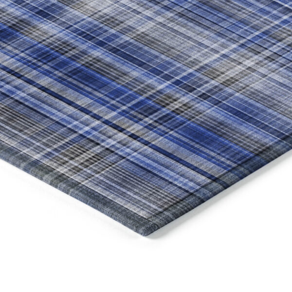 10' X 14' Navy Blue Plaid Washable Non Skid Indoor Outdoor Area Rug